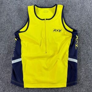Zoot Sports Triathlon Tank Top Mens Large Yellow Navy Half Zip Cycling Jersey